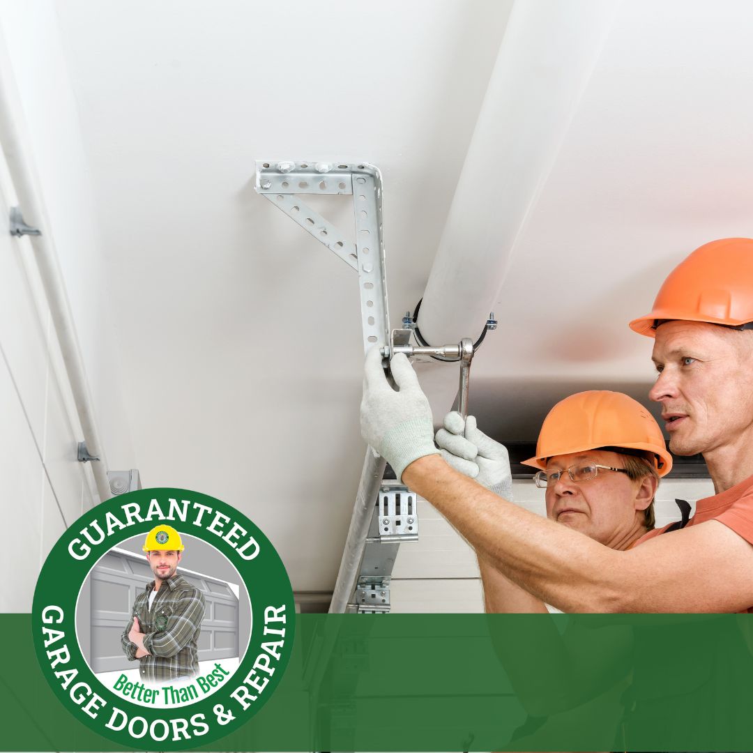 People installing a garage door.