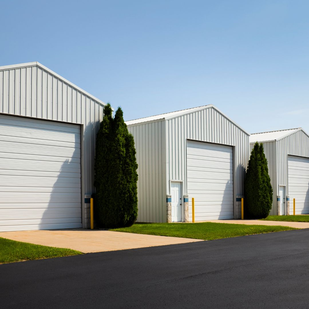 Line of commercial garage buildings